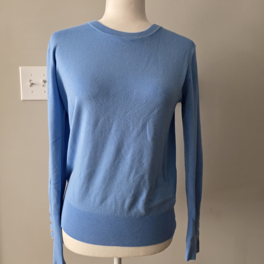 Zara Light Blue Gold Button Detail Sweater